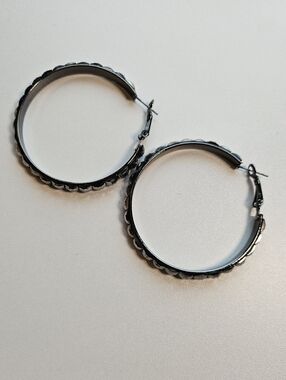 Black Faceted Hoop Earrings